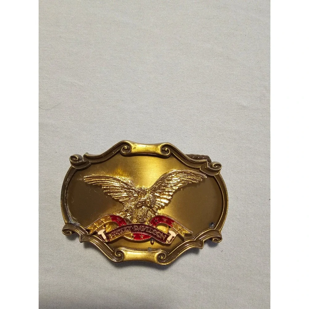 Harley-Davidson Belt Buckle Gold Brass Eagle Vintage 1978 Rainfree
